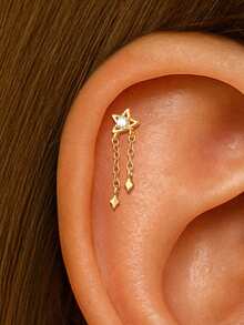 1件星形爱心925纯银耳环，女士垂坠耳环，简约饰品，耳钉式，平底，适合日常佩戴、婚礼、派对、订婚等场合，精致珠宝。