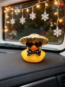 1 pieza de decoración de coche, sombrero de paja, gafas de sol, decoración de pato para el salpicadero, accesorios DIY divertidos para la consola central del coche, adecuado para sedanes, SUV y decoración de oficina - un regalo novedoso para niñas