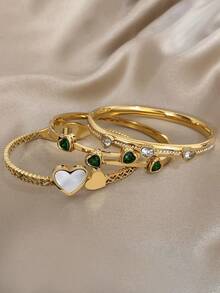 Elegant Heart-Shaped Luxury Zirconia Bracelet, Women's Stackable Gold Bangle, Stainless Steel Bracelet For Women, Suitable For Daily Wear, Parties, Christmas, Birthdays, Can Be A Gift Set - Multicolor - View 4