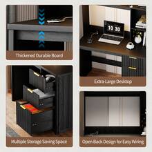 HWB Computer Desk With 3 Drawers & Hutch, Executive Office Desk With Power Outlets & LED Reading Light, Black Desk With Storage Shelves For Home Office Work And Study - Xem 6