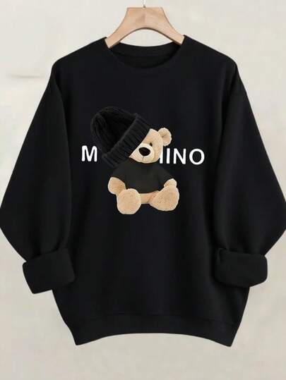 Moletom feminino casual minimalista, com corte solto, estilo raglan, de lã, para outono/inverno