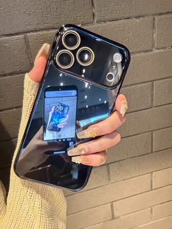 镜面单件装高级水晶玻璃手机壳，奢华黑色优雅简约电镀亮面软硅胶手机壳，兼容 17 Pro Max、16 Pro、15 Pro Max、14/13/11