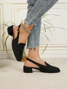 Square Toe Bowknot Chunky Heel Backless High Heel Pumps For Women - Black - View 4