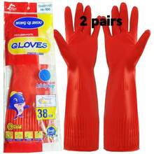 Guantes de goma rojos impermeables, guantes de látex largos para lavar platos y uso en la cocina - Rojo - Ver 15