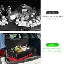Black And Red Car Trunk Organizer, Heavy-Duty Foldable 95-Liter Capacity, Car Trunk Storage Bag With 4 Compartments And Adjustable Shoulder Straps, Perfect For Travel, Camping, Shopping, And Is Ideal For SUVs, Trucks, Cars, SUVs, And Minivans. - Black and White - View 12