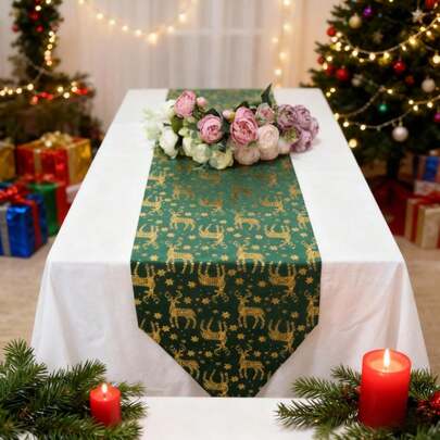 1 Piece Christmas Gold Foil Table Runner Velvet 35*183cm/13.78*72inch 35*275cm/13.78*108inch Cozy Dining For Winter Parties Champagne ​​Networking Graduation ​Corporate Gala Xmas Home Styling ​​Hotel Event​ ​​Ceremony Setup​ Birthday Garden Family Gatherings