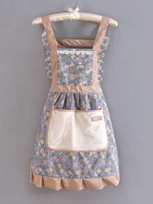 1pc Women's Apron, Easy To Clean Household Fashion Princess Style Cooking Apron, Floral Pattern Bib Apron, Oil & Stain Resistant Princess Dress Style - Multicolor - View 14