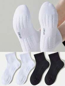 4 Pairs Thick Terry Towel Socks, Men's White Mid-Calf Socks, Moisture Wicking, Suitable For Tennis, Badminton, Running, Basketball, Couples