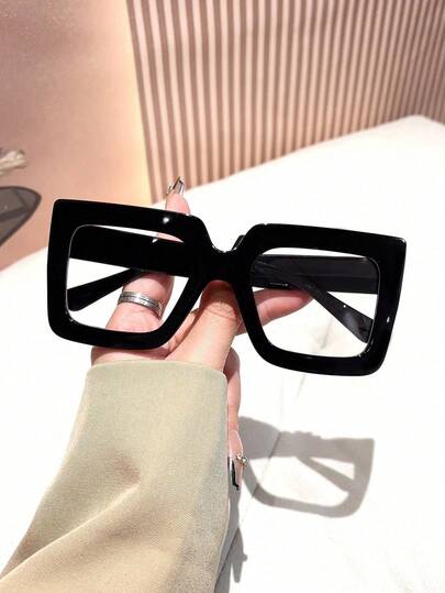 1 Piece Of Women's Black Large-Frame Square Blue-Light Glasses,Made Of PC Material, Light,Y2K Style, Mobile Phone Accessories,Blue Light Glasses Women,Fake Glasses,Clear Glasses,Glasses Women,Christmas Accessories,Halloween Edit,Suitable For Daily Office Commuting,Back-To-School Season,Gaming,Looks Of Party,Campus Study.