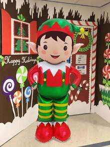 1pc 61-Inch Christmas Elf Foil Balloon - Self-Sealing Red & Green Elf Design With Striped Pants, Pointed Ears And Hat - Indoor/Outdoor Holiday Decor, Suitable For Home, Party, Thanksgiving & Christmas - Includes Inflation Nozzle, No Power Needed, Holiday Home Decor, Vibrant Holiday Balloon, Easy Self-Sealing Balloon, New Year Decor, Valentine's Day Decor - Multicolor - View 5