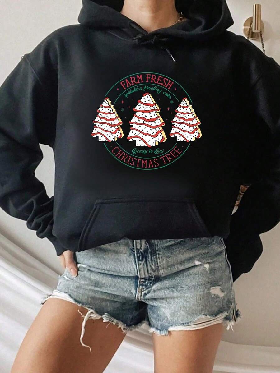 Farm Fresh Christmas Tree Frosting Frosted Cake Debbie Hooded Sweatshirt - Black - View 1