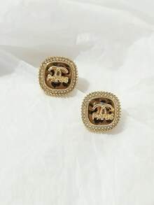 1 对时尚优雅水钻豹纹金色字母耳钉，适合女性日常佩戴，奢华高端耳环 - 多色閃鑽豹紋 - 查看 3