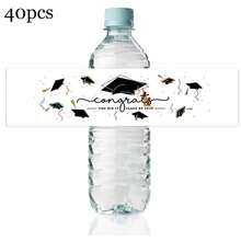10pcs/20pcs/40pcs 2026Class Of Bottle Wrappers Graduation Water Bottle Labels Black And Gold Graduation Party Favors