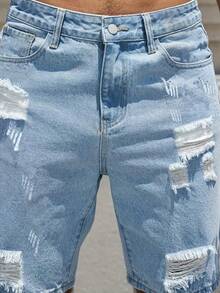 Men's Fashionable Distressed Denim Shorts Jorts