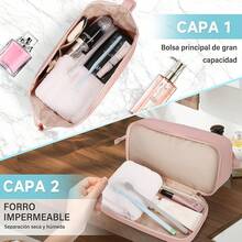 Almacenamiento deéticos RAINSMORE Neceser Separación de Humedad y Sequedad Cosmetiquera Para Hombre y Mujer Bolsa de Maquillaje Impermeable Cosmetiquera de Viaje Abertura Amplia Neceser de Viaje Negro - Rosa - Ver 8