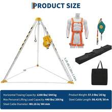 Confined Space Tripod Kit - 1200LB Winch With 8' Legs & 98' Cable, Includes 33' Fall Protection & Harness For Rescue Operations, Traditional Confined Spaces Safety. - Silver - View 2