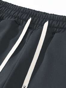 Men's Thin Letter Print Hooded Sweatshirt And Drawstring Waist Pants Set, Fashionable Casual Outfit With Pockets, Suitable As Gift For Husband Or Boyfriend, Spring/Autumn - Dark Grey - View 10