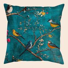 1 件装中国风鸟纹图案绿松石色抱枕套 - 17.7*17.7 英寸柔软天鹅绒枕套，单面印花，拉链封口 - 非常适合沙发和家居装饰