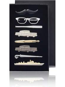 8 pinzas para modelar para hombres, color plateado, dorado, negro, gris, para coches, anteojos de buque de , barba, paraguas, corbata, para béisbol, adecuado para regalos de día - 1 - Ver 7