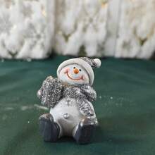 1 Set de decoración navideña de muñeco de nieve plateado, adecuado para la chimenea, el alféizar de la ventana, la decoración del hogar en Navidad, ambiente navideño