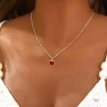 Graceful Red Heart Pendant Necklace - Gold Zinc Alloy Jewelry, Valentine's Day Her, Suitable Daily Wear And Eternal Accessories All Seasons - [紅色的] - 查看 4