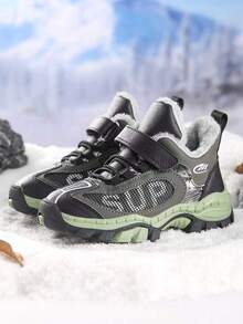 Boys' Winter Plush Thick Snow Boots, Outdoor Activities Rugged Snow Anti-Slip Sports Shoes, Halloween Exquisite Casual Hiking Shoes