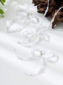 Set di 3 pezzi di gioielli alla moda con fiocco e perle finte, composto da orecchini, collana, adatto per abbigliamento quotidiano e da festa delle donne, regalo