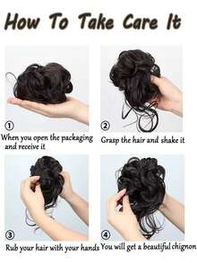 1 件装浅棕色凌乱发髻发片卷发发髻发圈凌乱发髻接发带弹性发带适合女士和女孩日常派对婚礼轻松造型 - Light Brown - 查看 7