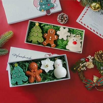Christmas Creative Handmade Aromatherapy Candle Gift Set - Festival Tree And Deer Shaped Aromatherapy Candle Box, Festival Aromatherapy Candles, Christmas Gifts, Christmas Decorations, Festival Decorations, Small Gift Wholesale, Santa Claus Christmas Tree Gingerbread Man Gift Home Decor Room Decor