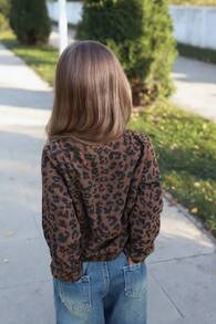 DAZY 女童豹纹圆领长袖休闲宽松T恤