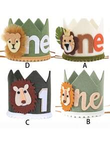 1Pc,Jungle 1st Birthday Crown - Lion First Birthday Hat, Wild One Birthday Decoration, 1st Birthday Decor, - Multicolor - View 6