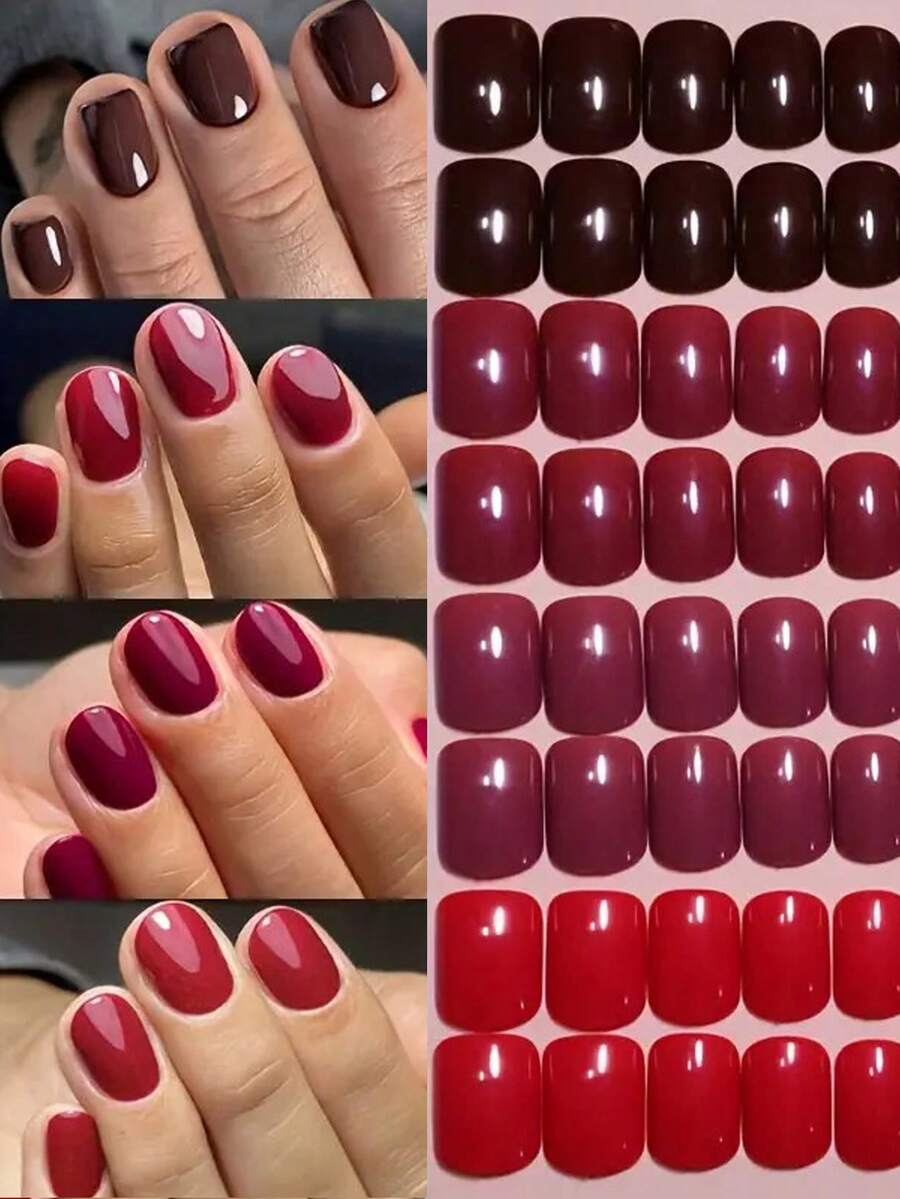 ARTAUG 96 pièces Autocollants pour ongles de couleur unie, 4 nuances nude différentes, brillants et faciles à appliquer, forme carrée courte mignonne, amovibles, autocollants pour nail art, cadeau du Nouvel An pour les ongles des femmes et des filles