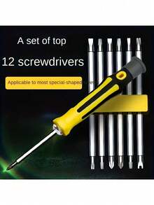 12-In-1 Heavy Duty Carbon Steel Multifunctional Screwdriver With Ergonomic Handle, Includes Impact-Resistant Case, Suitable For Smartphones, Tablets, Laptops, Electronics Repair, Home Use And Impact Driver, Comes With Flat, /Flat/Hex/Star Bits