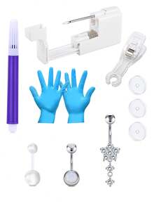 CIZME Bộ dụng cụ xỏ khuyên rốn Súng xỏ khuyên rốn, 3 khuyên rốn, Găng tay, Bút đánh dấu & Kẹp hỗ trợ, Đĩa dùng một lần, Bộ dụng cụ xỏ khuyên rốn nhiều kiểu dáng Bộ dụng cụ xỏ khuyên rốn dạng khuyên - Nhiều màu - Xem 8