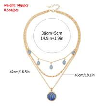 1pc Vintage Glazed Blue Seashell & Water Drop Layered Necklace For Women