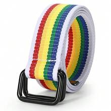JASGOOD Men Canvas Double Ring Belt Plus Size Men Cloth Casual Belt For Jeans Pants{"Color_name":"Rainbow","Size_name":"FitsWaistSize39\"-44\""} - 多色23 - 查看 1