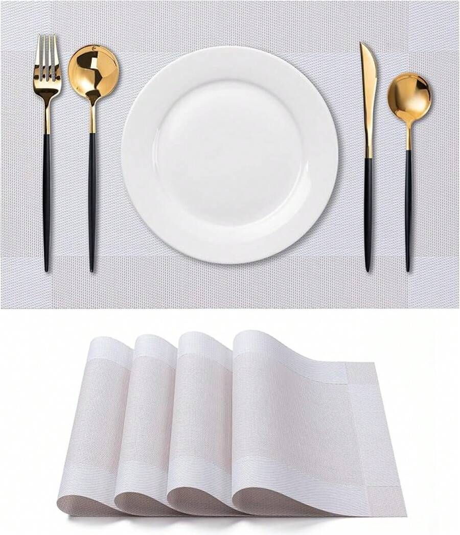 Washable Vinyl Placemats Set Of 4 For Indoor/Outdoor Use - B-four-corner-beige - View 1