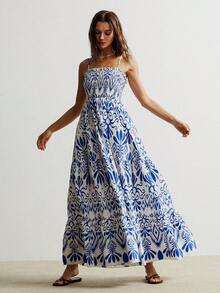 Rusttydustty Um vestido longo e casual de férias com decote halter, sem alças e com costas abertas para mulheres. Ideal para looks boho de Páscoa na praia, festivais de música no Havaí e férias tropicais. - Azul - Ver 6