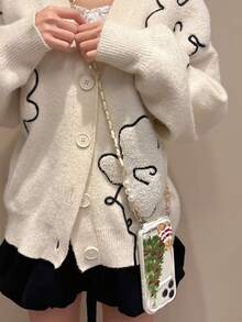 Christmas Tree Toy Bear Pattern Liquid Silicone Mobile Phone Case Full-Body Protection Shockproof Anti-Fall TPU Soft Rubber Case Paired With White Faux Leather Pearl Lanyard Compatible With IPhone, Compatible With Samsung Galaxy