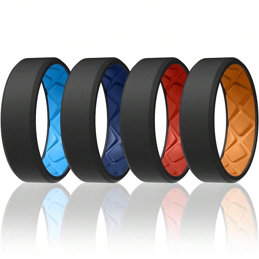 Egnaro Men's Silicone Rings, 7.5mm Wide 2.5mm Thick Rubber Bands For Him, Ergonomic Beveled Edge Two Tone Waterproof Workout Accessories{Inchcolor_nameinch:InchSETA8-Black/SkyBlueinch,Inchsize_nameinch:InchBlack/DarkBlueinch} - SETA8-黑色/天藍色 - 查看 1