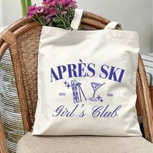 Women's Ski & Snowboard Themed Tote Bag - Large Capacity Durable Polyester Canvas With Fixed Shoulder Straps, Après-Ski Girl's Design & Winter Sports Print - Stylish Travel, Shopping & Resort Bag For Ski Enthusiasts - trắng - Xem 2