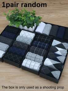 10 Pairs Men's Geometric Pattern Knitted Business Casual Mid-Calf Socks, Random Color (No Gift Box), Fall - Multicolor - View 7