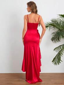 Women Summer Dress, High-End Elegant Sexy Spaghetti Strap Ruffle Hem Slit Dress Party Dress For Women, Suitable For Valentine's Day, Dates, Gatherings, Parties, Travel, Vacation, Beach Wedding Spring - 紅色 - 查看 11