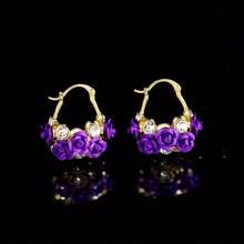 2pcs Creative Rose Earrings Fashionable, Simple And Versatile Couple Gift Women's Fashion Jewelry - 紅色 - 查看 6