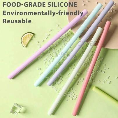 หลอดซิลิโคนสีสันสดใสแบบใช้ซ้ำได้ ทนทานต่อรอยขีดข่วนและทนความร้อน เหมาะสำหรับแก้วชานมไข่มุกและเครื่องดื่มอื่นๆ