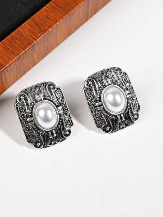 一对复洛克珍珠耳环，优雅的女士小众耳环