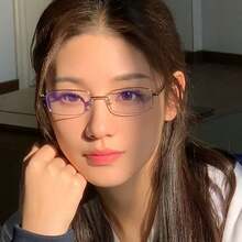 Gafas de miopía planas con luz + anti luz azul de 0 a -4.0, montura de metal, estilo de temperamento, gafas protectoras - Negro - Ver 6