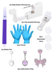 CIZME Bộ dụng cụ xỏ khuyên rốn Súng xỏ khuyên rốn, 3 khuyên rốn, Găng tay, Bút đánh dấu & Kẹp hỗ trợ, Đĩa dùng một lần, Bộ dụng cụ xỏ khuyên rốn nhiều kiểu dáng Bộ dụng cụ xỏ khuyên rốn dạng khuyên - Nhiều màu - Xem 2