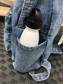 1pc Vintage Peach Tree Backpack For Men, Fashionable Solid Color, Adjustable Shoulder Straps, Zipper Closure, Casual Daypack, Large Capacity, Lightweight Washed Canvas, College Style - Blue - View 7