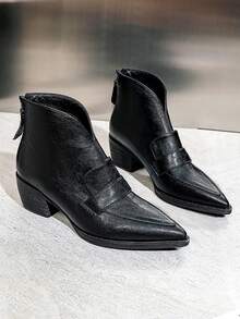 Qiluyuan Women's Fashion Ankle Boots, Short Boots For Autumn/Winter, New Western Style French Slim Pointed Toe High Heel Shoes, Chunky Heel, Zipper Back, Elegant Office Work Casual Date Booties